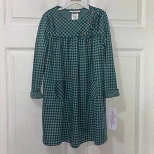 Neu mit Etikett $ 38 Bonnie Jean Midikleid Mädchen 6 türkisgrün kariert Rüschen LS Stretch - Bild 1 von 10