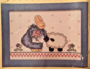 Bucilla Farm Bunny Cross Stitch Kit 7x5 New VTG Daisy Kingdom 1991 Frame Cottage - Picture 1 of 12