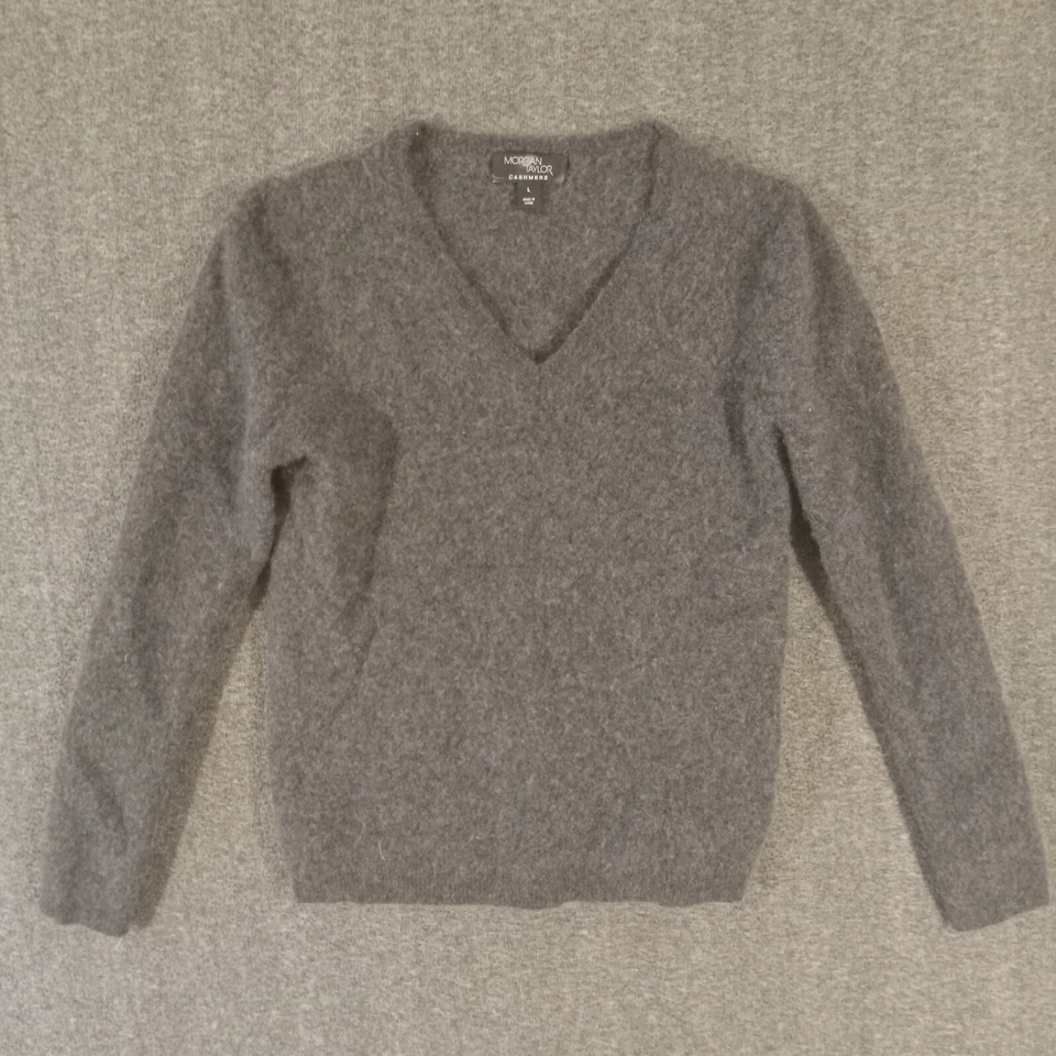 Morgan Taylor Cashmere Sweater Pullover V-neck Long Sleeve Girls Large Gray - Image 1 of 4