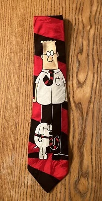 Corbata de rayas cómicas 100 % seda Dilbert & Dogbert para hombre, roja y negra EE. UU. Foto 1 de 4