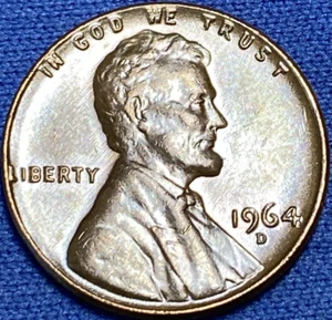 1964-D Lincoln Penny Beautiful Lustrous Toined Coin VF #6 - Picture 1 of 8