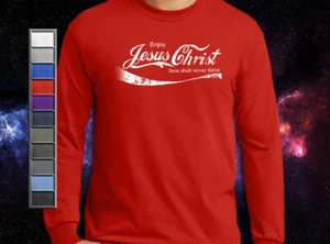 Enjoy Jesus Christ Langarm T-Shirt Coca Cola Parodie Kirche Geschenk S-3XL Tee - Bild 1 von 13