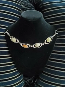 Bracciale vintage bracelet anni ‘60-'70 modernista cromato e pietre di agata - Foto 1 di 4