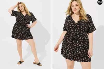 2X Mameluco Torrid Para Mujer Rayón Botón Delantero Corazón Pop Floral Negro Bolsillos Foto 1 de 4