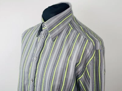 Camisa De Colección Versace VERDE NEÓN Gris Rayas Manga Larga Talla Extra Grande XL Foto 1 de 4