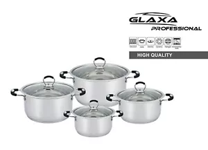 Heavy Stainless Steel set of 4 casserole stockpot with glass lids set 20 to 26 - Picture 1 of 5