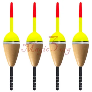 Confezione 4 Galleggianti Bobber Pesca Galleggianti Balsa Corpo Legno Acqua Dolce Salata - Foto 1 di 11