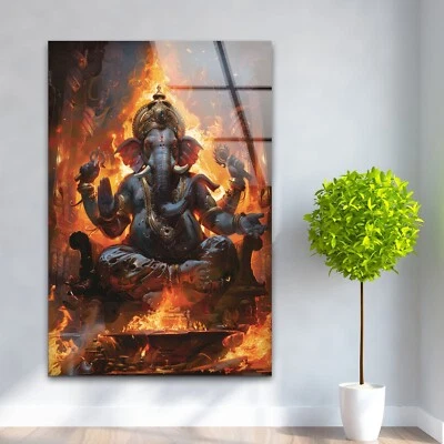 Ganesha with Fire Glass Wall Art - Image 1 of 4