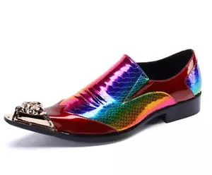 Men's Fashion Metal Head Pointy Toe Textured Leather Shoes Youth Party Shoes DDI - Picture 1 of 9