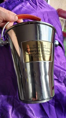 Seau à Champagne Laurent Perrier Acier inoxydable 19 cm haut Poignée cuir 914 g - Photo 1/4