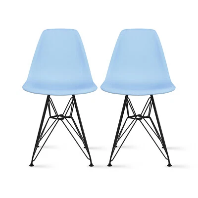Set of 2 Modern Eiffel Wire Base Shell Designer Assemble Plastic Chair Armless - Image 1 of 4