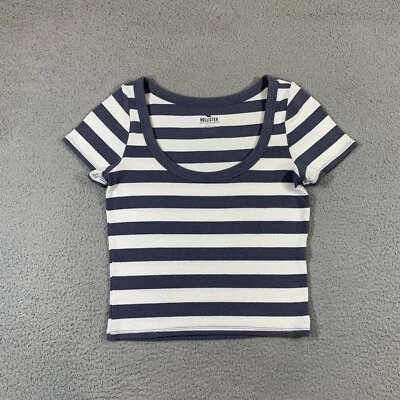 Hollister Manga Corta Mujer M Multicolor Rayas Azul Costero Playa Acanalado Cuchara Foto 1 de 4