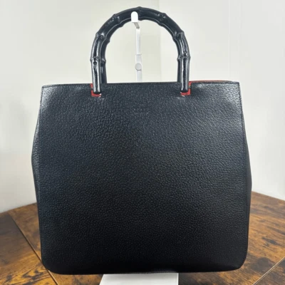 Gucci Vintage Bamboo Black Leather Tote Bag - Image 1 of 4