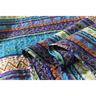 JUEGO DE EDREDÓN BOHO TROPICAL MODERNO SUROESTE AZUL VERDE AZULADO AQUA NARANJA VERDE PÚRPURA Foto 1 de 4