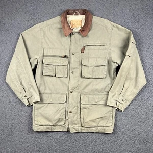 EDDIE BAUER Jacket Mens M Beige Hunting Chore 100% Cotton Leather Barn Coat - Picture 1 of 14