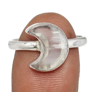 Moon - Natural Selenite - Brazil 925 Sterling Silver Ring Jewelry s.9 CR66343 - Picture 1 of 1