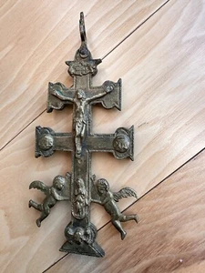 Antique Caravaca Bronze Cross Crucifix Reliquary - Picture 1 of 3