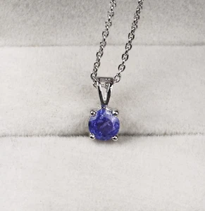 Corte Redondo Azul Tanzanita Colgante de Diamante Solitario Collar 925 Plata Ley - Imagen 1 de 6