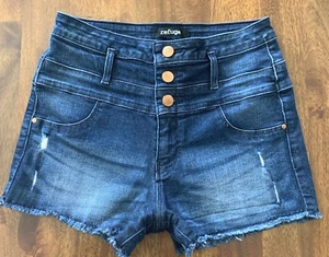 Vintage Refuge Size 4 Short Short Denim Stretch Mid Rise Destructed Frayed Hem - Picture 1 of 2