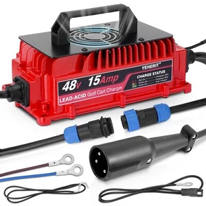 48 Volt 15 Amp Golf Cart Battery Charger For Club Car 3-Pin with Ring Terminals - Bild 1 von 7