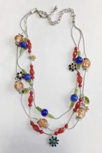 CHICO'S SILVER TONE 3 STRAND RED,BLUE,GREEN RESIN CUT CRYSTAL 16"-20" NECKLACE - Picture 1 of 3