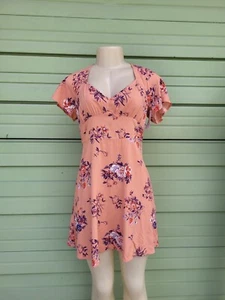 ABOUND Abito skater corallo manica corta arancione floreale M medio leggero B1950a - Foto 1 di 12