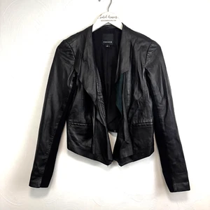 Trouve Leather Jacket Black Moto Style Open Front Long Sleeve Pockets Womens S - Picture 1 of 6