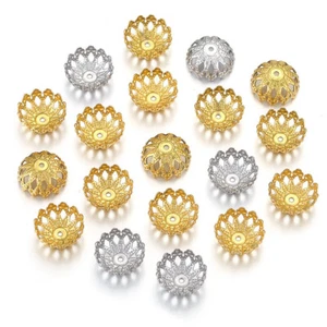 50pcs stainless steel 12mm flower hollow diy jewelry making bead caps - Picture 1 of 7