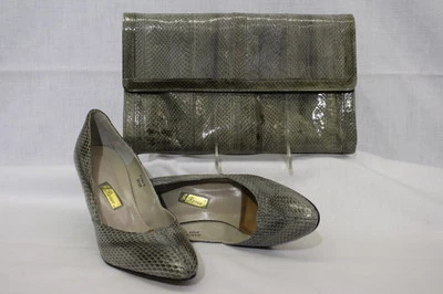 CONJUNTO de tacones de piel de serpiente J.RENEE y cartera/cartera de mano a juego, GRIS, para mujer, talla 8,5 M Foto 1 de 4