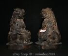 10.4&quot; Old Chinese Bronze Fengshui Foo Fu Dog Guardion Lion Statue Sculpture Pair
