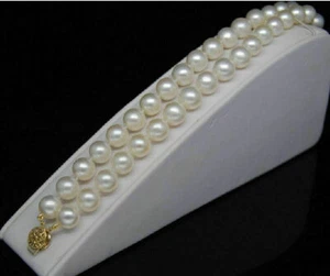 DOUBLE STRANDS SOUTH SEA AAA 8 -9MM WHITE PEAR L BRACELET 7.5-8 " 14K GOLD CLASP - Picture 1 of 3
