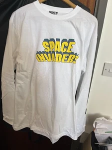 Official Genuine Space Invaders T-shirt Long Sleeved UNUSED L/XL 44” Chest White - Picture 1 of 4