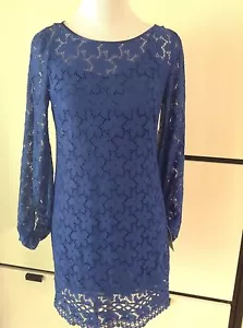 Abito e fodera in pizzo blu royal Shelli Segal lavanderia nuovo con etichette Nordstroms $275 taglia 2 - Foto 1 di 6