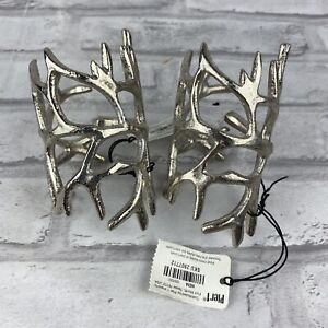 Pier 1 Metal Napkin Rings Silver Set Of 2 Antler Twig Coral Rustic New With Tags