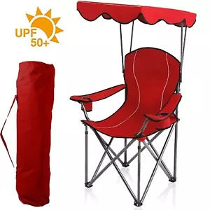 Camping Chair Heavy Duty Folding Chair Canopy Shade Beach Chair with Cup Holder - Picture 1 of 10