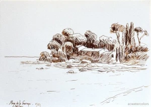 Alain CROUSSE - ACWATERCOLORS - Originalzeichnung, Plage de la Garoupe, Antibes. - Bild 1 von 1