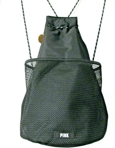 VICTORIA'S SECRET PINK Black Drawstring Backpack VS Lightweight Bag NWT - Picture 1 of 9