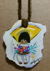 DEGRAZIA HANDBEMALTE HALSKETTE BLUMENJUNGE LEDERBAND AUF STEIN SCHÖN - Bild 1 von 4