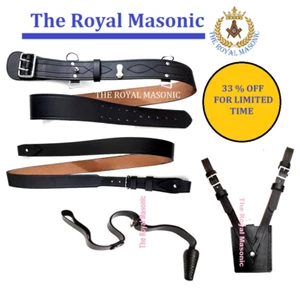 Sam Browne Belt & Brace | Sword Frog | Sword Knot | Black Leather |Chrome buckle - Foto 1 di 6