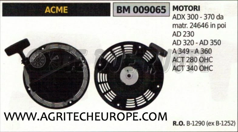 AGRITECH 1252 Carter Avviamento Completo per MOTORE ACME A349 A360 ACT280 ACT340