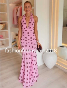 ZARA NUEVO VESTIDO MAXI MUJER HALTER ACANALADO LUNARES ROSAS XS-XXL 3674/351/116 - Imagen 1 de 4