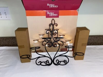 NEW In Box Better Homes & Gardens Scrolled Iron Tealight Sconce With Glass Cups - Image 1 of 4