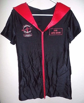 Mujer NUEVO DISFRAZ HALLOWEEN Negro Rojo ENFERMERA ANITA MANN Talla Pequeña MALPRACTICA @ Foto 1 de 2