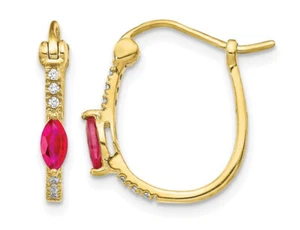 14K Yellow Gold 2/5 Carat (ctw) Ruby Hoop Earrings with Diamonds - Picture 1 of 4