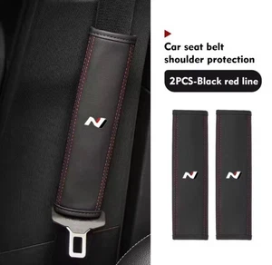 Hyundai i30 i20 Kona Tucson N PU Leather Seatbelt Shoulder Cover Pads Black Red - Picture 1 of 4