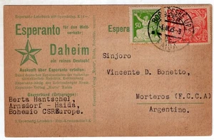 TSCHECHOSLOWAKEI, KARTE NACH ARGENTINIEN, HAIDA-STEMPEL, ESPERANTO - Bild 1 von 2