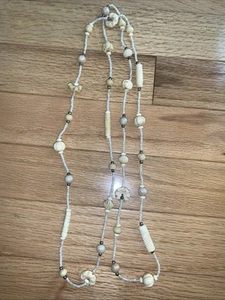 Vintage Carved Stone Beads Beaded 42" Necklace Native Beachy - Picture 1 of 4