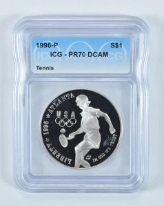 1996-P Olympic Tennis Commemorative Silver Dollar PR70 DCAM ICG *0366 - Picture 1 of 5