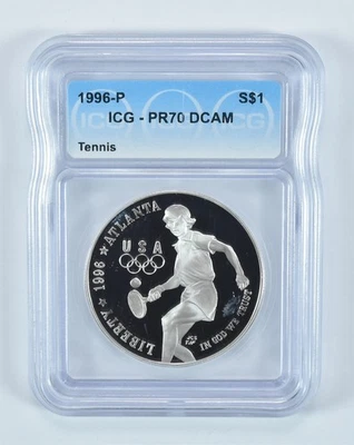 1996-P Olympic Tennis Commemorative Silver Dollar PR70 DCAM ICG *0366 - Image 1 of 4