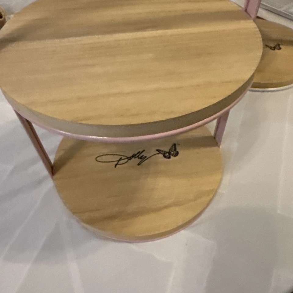 New Pink Dolly Parton Wood 2 Tier Tray Viral Shelf Server Trending OG HTF…. - Image 1 of 4